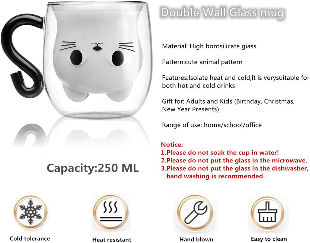 Double Wall Glass Cat Mug