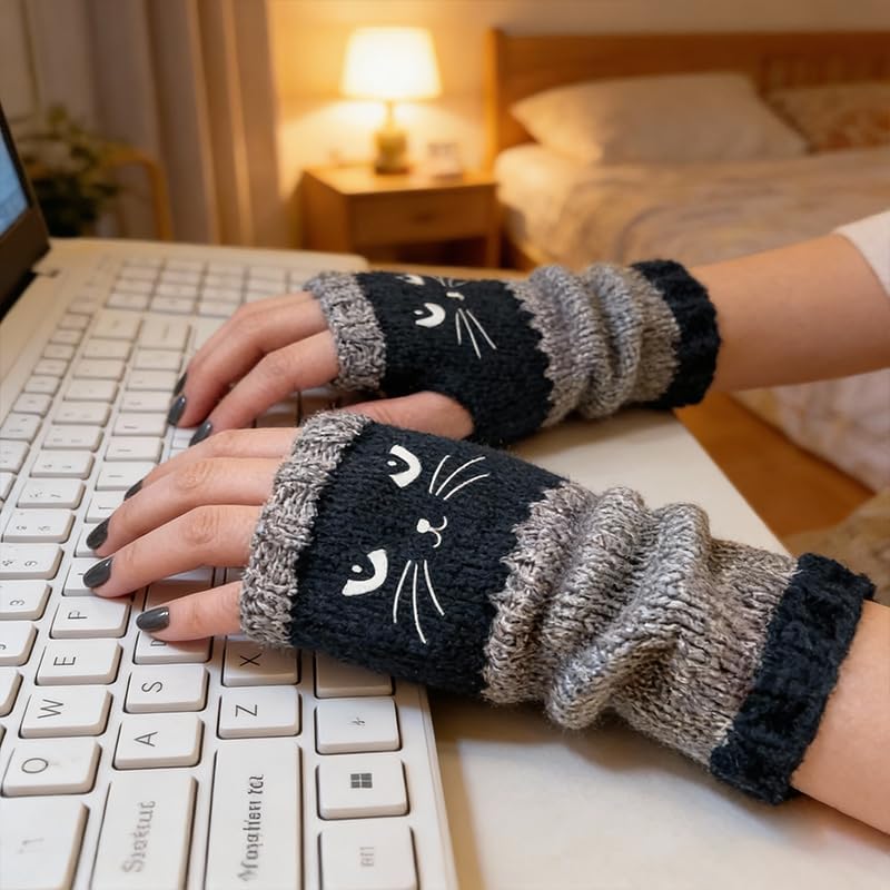 Cat Fingerless Gloves