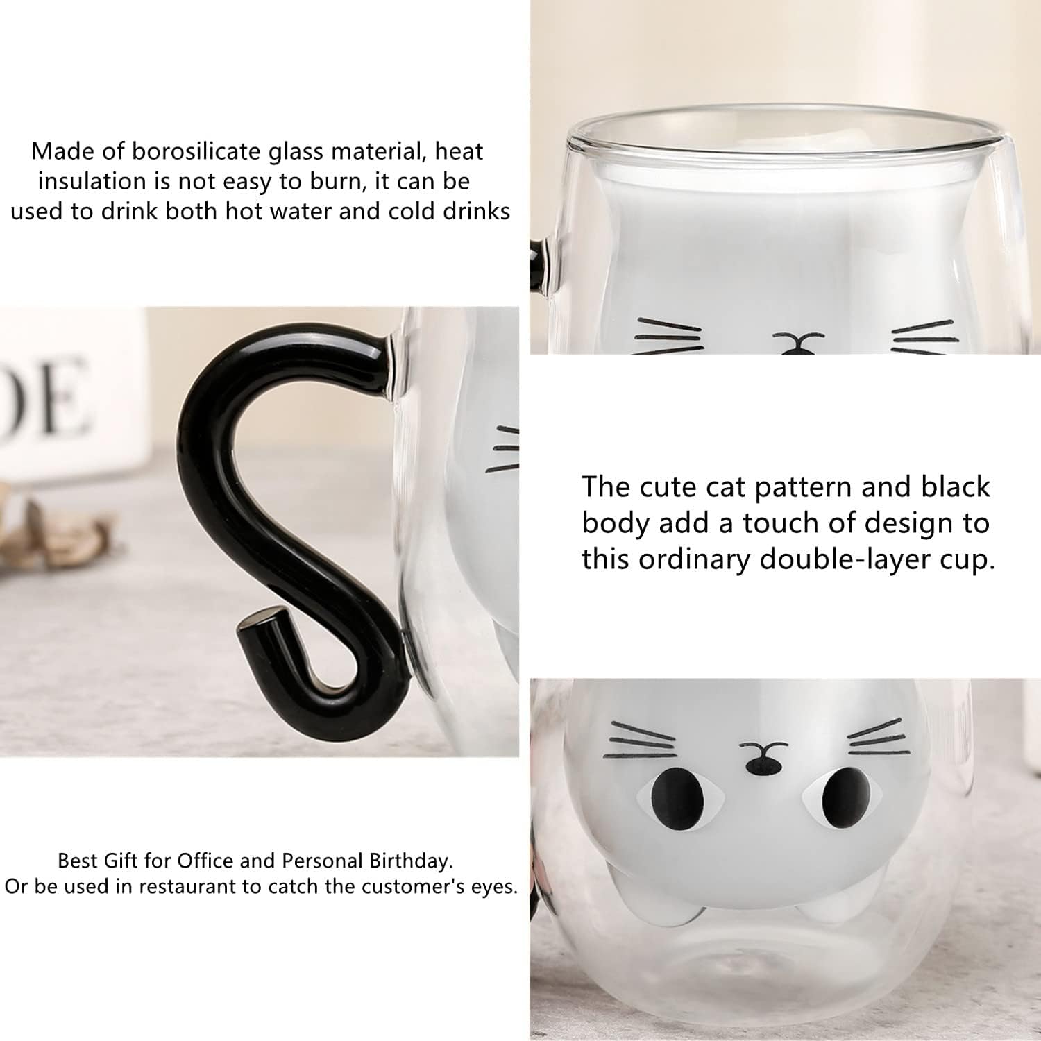 Double Wall Glass Cat Mug