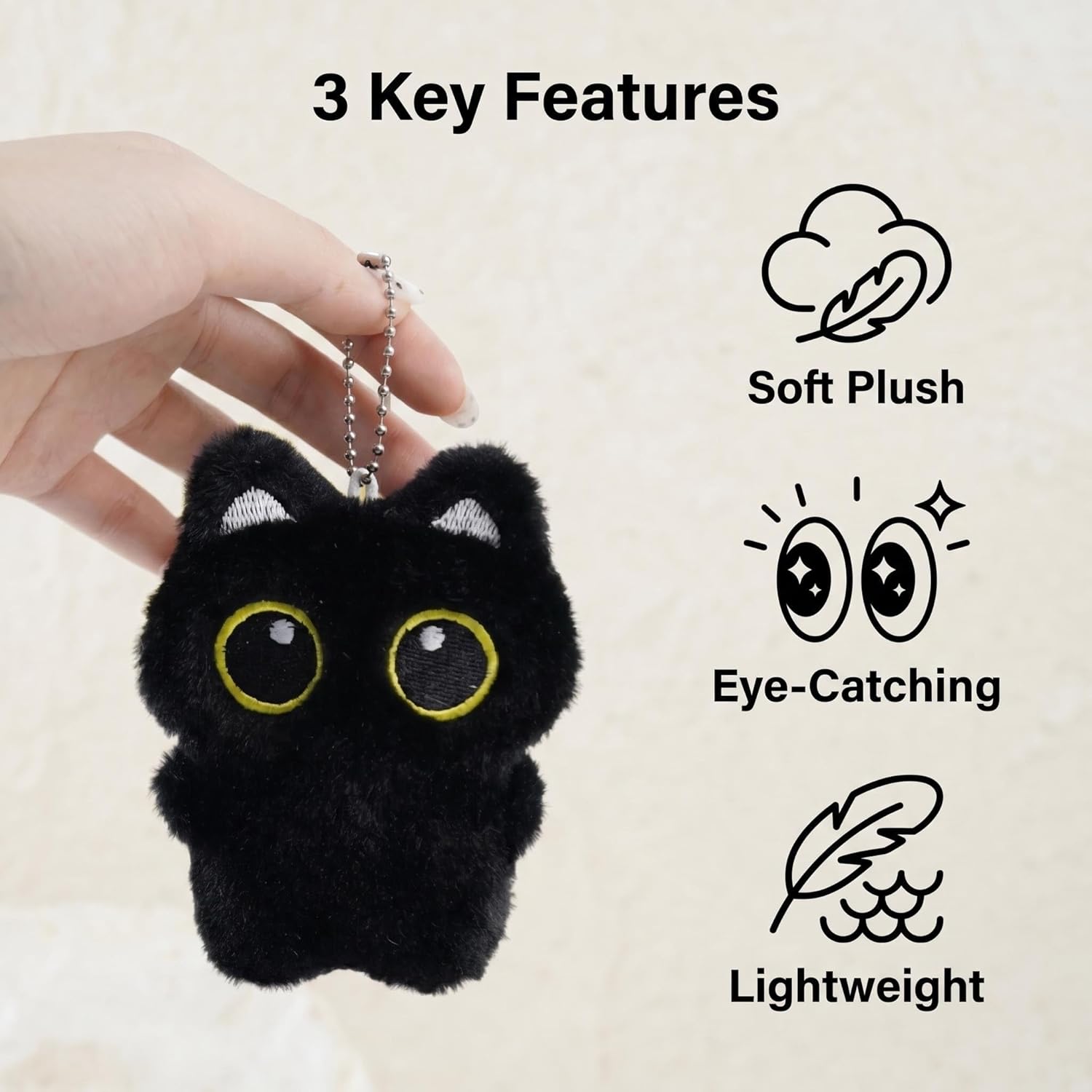Black Cat Plush Keychain Purse Charm