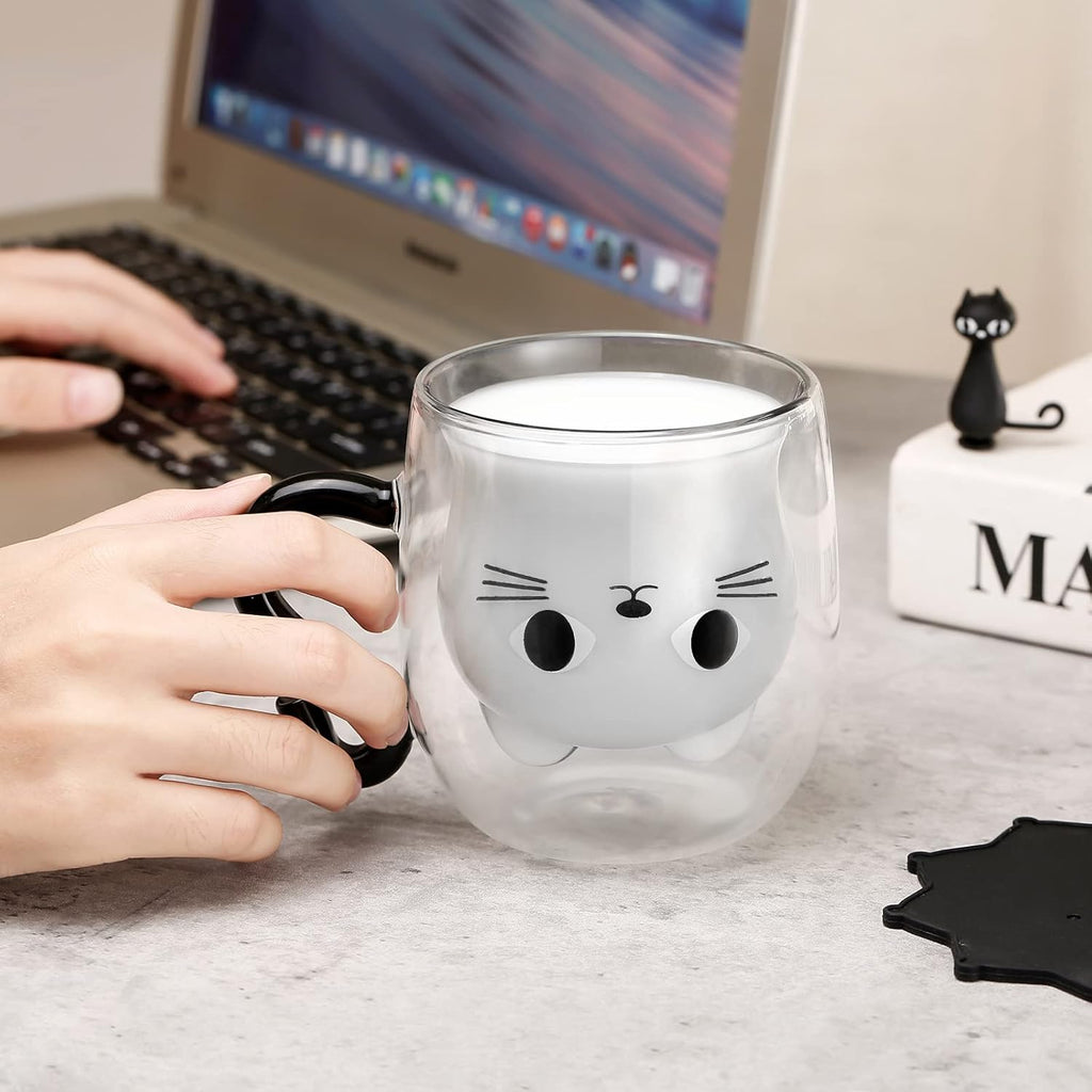 Double Wall Glass Cat Mug