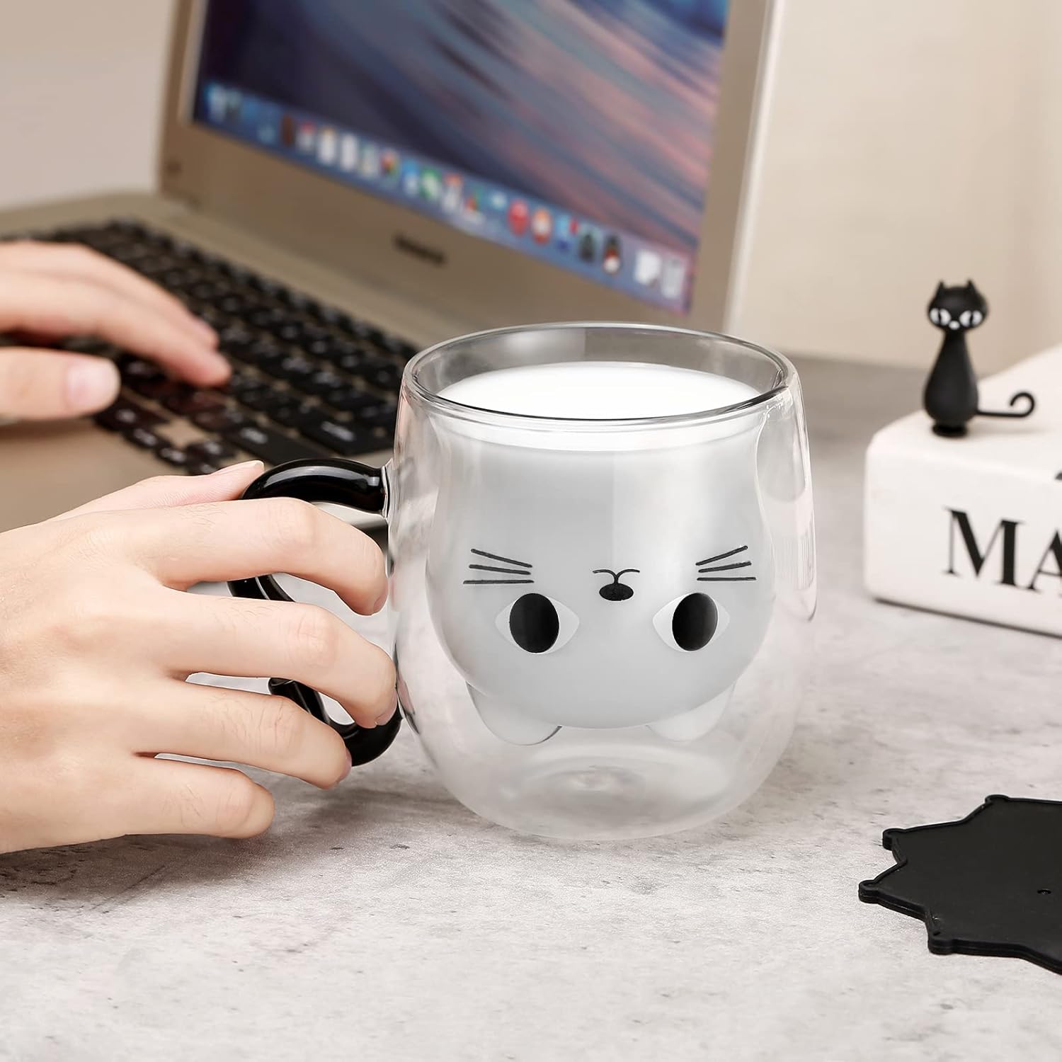 Double Wall Glass Cat Mug