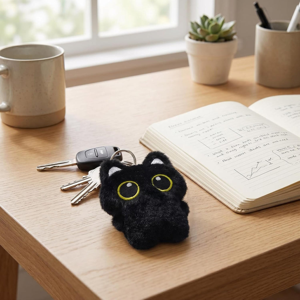 Black Cat Plush Keychain Purse Charm