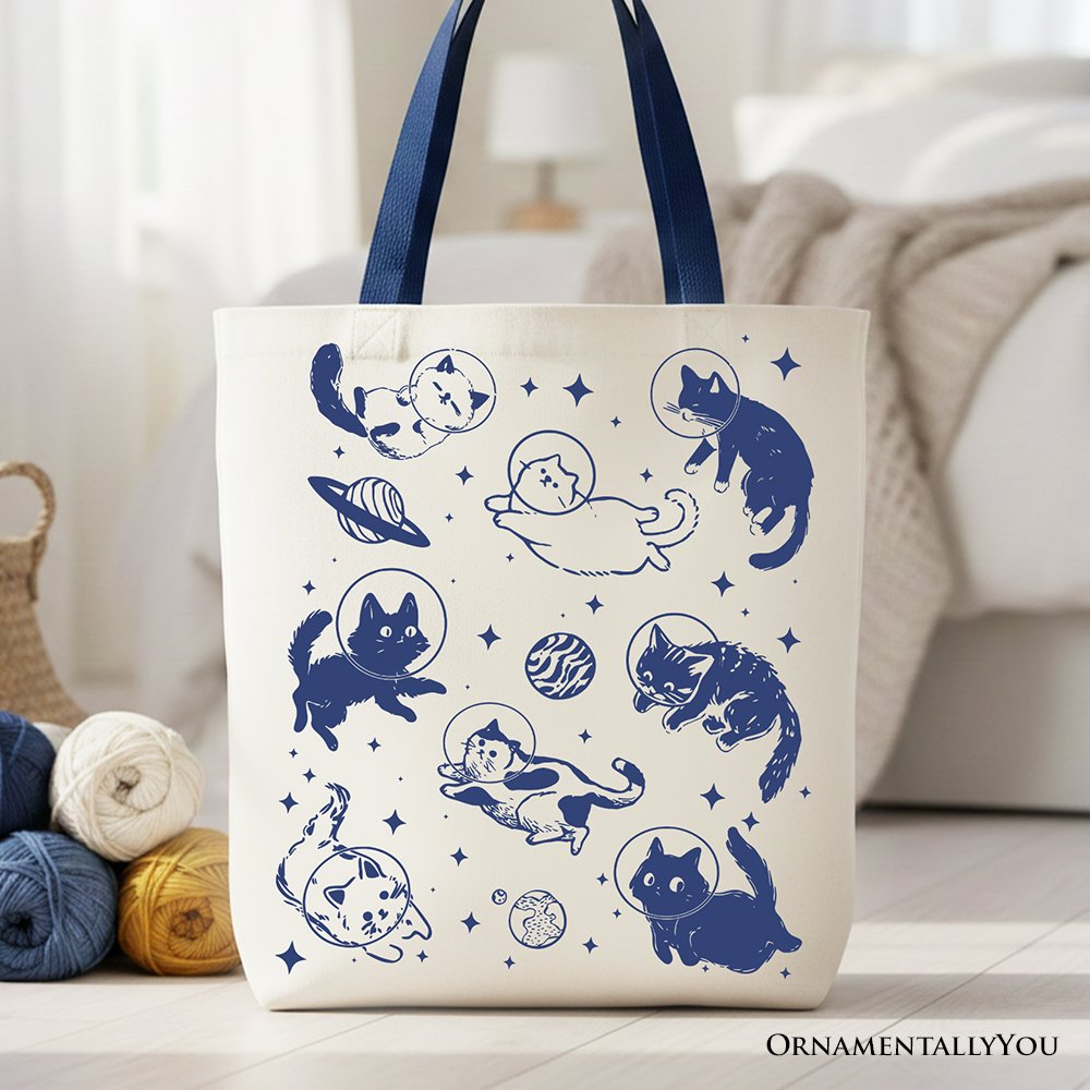 Cats in Space Retro Canvas Tote Bag