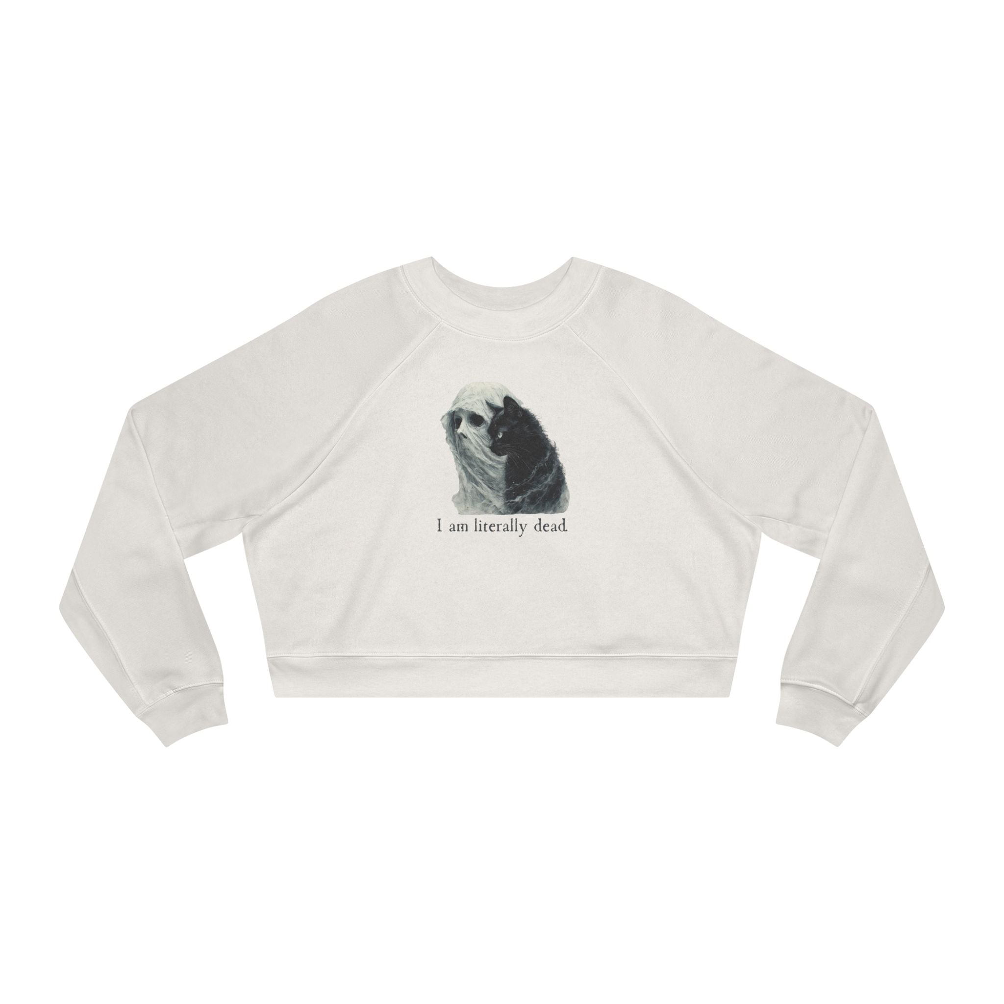 Ghost and Cat Cropped Fleece Pullover for Women